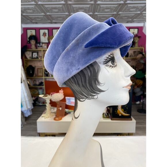 1950s 2 tone blue velvet avant garde hat 50s fashion millinery paris france mcm main image 7